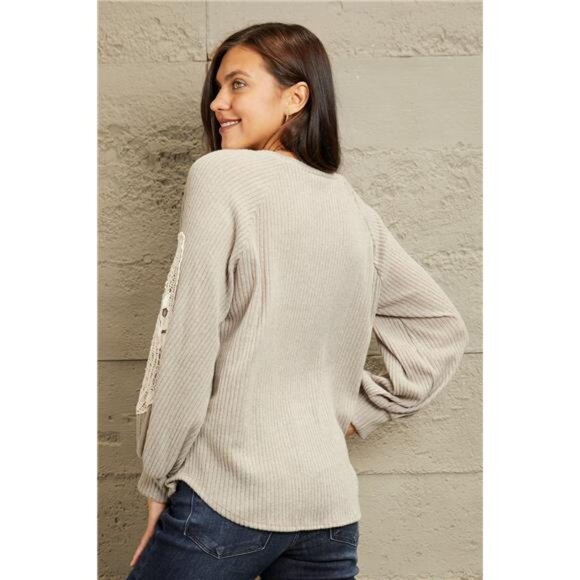 Sew In Love Full Size Lace Patch Detail Sweater - Picture 8 of 9